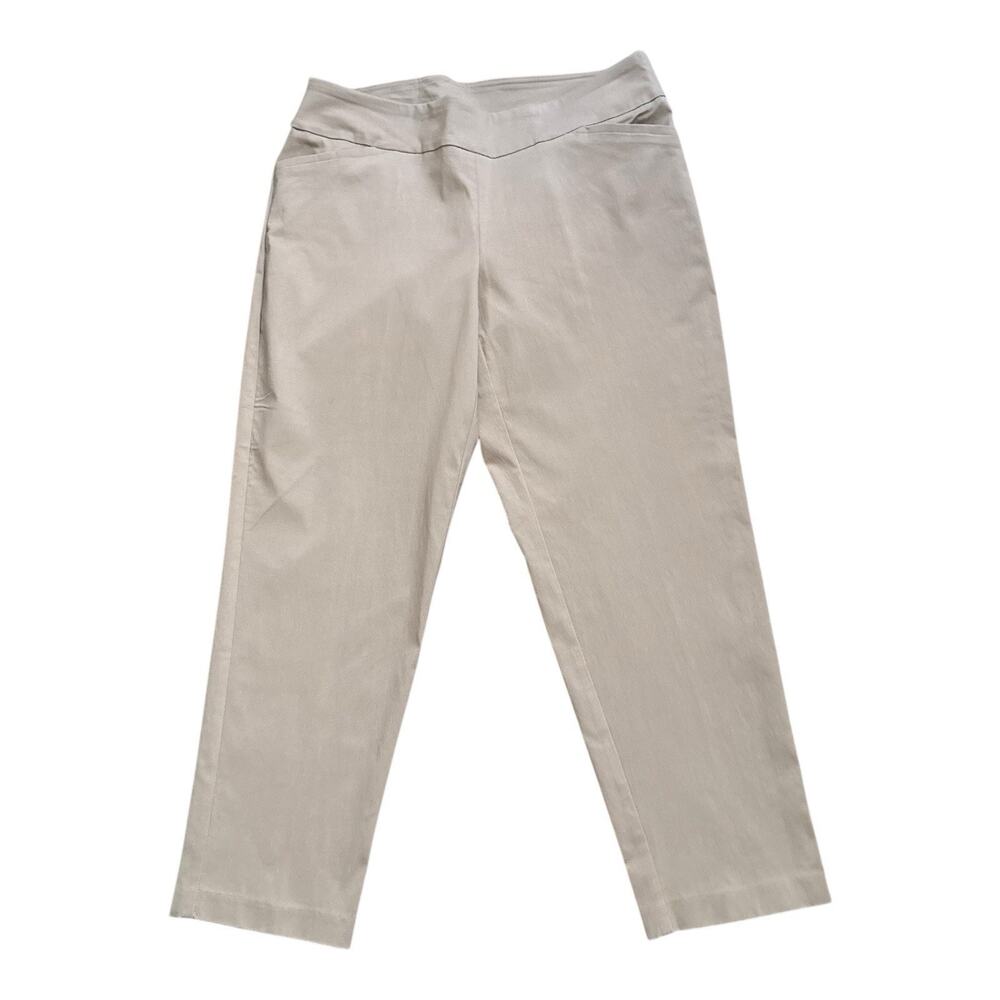 Terra & Sky Pull On Pants Womens Plus Size 0X 14W Petite Khaki Straight Stretch